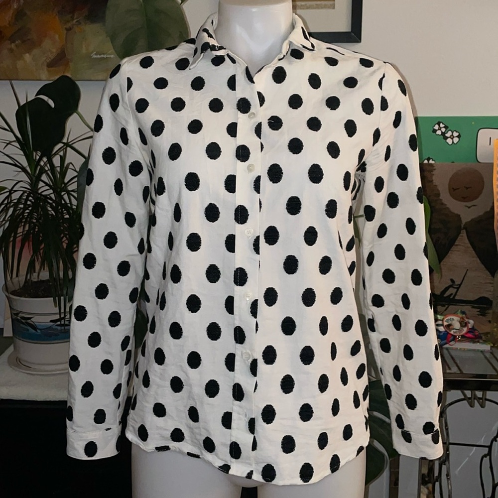 NWT Sézane Chemise Pierro Shirt Blouse Polka Dot Black and White sz FR 34 US 2